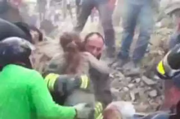 Touching moment 10-year-old girl is pulled from rubble alive after 17 hours